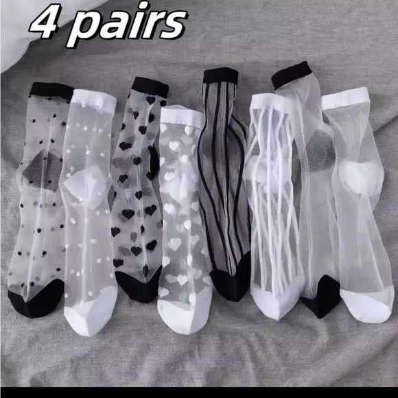 Sheer Black and White Heart Pattern Socks - 4 Pairs
0420 - Picture 1 of 6